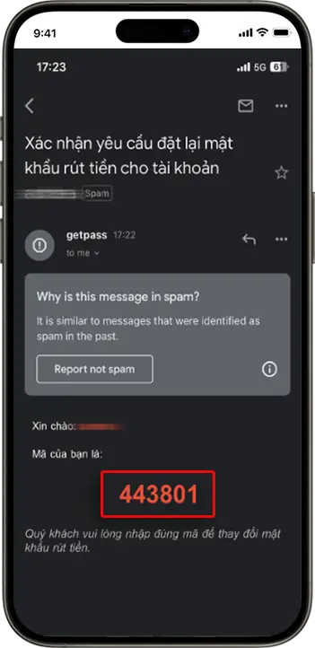 Bước 5: Vào “Hộp thư trong Email” để lấy mã xác nhận 6 số